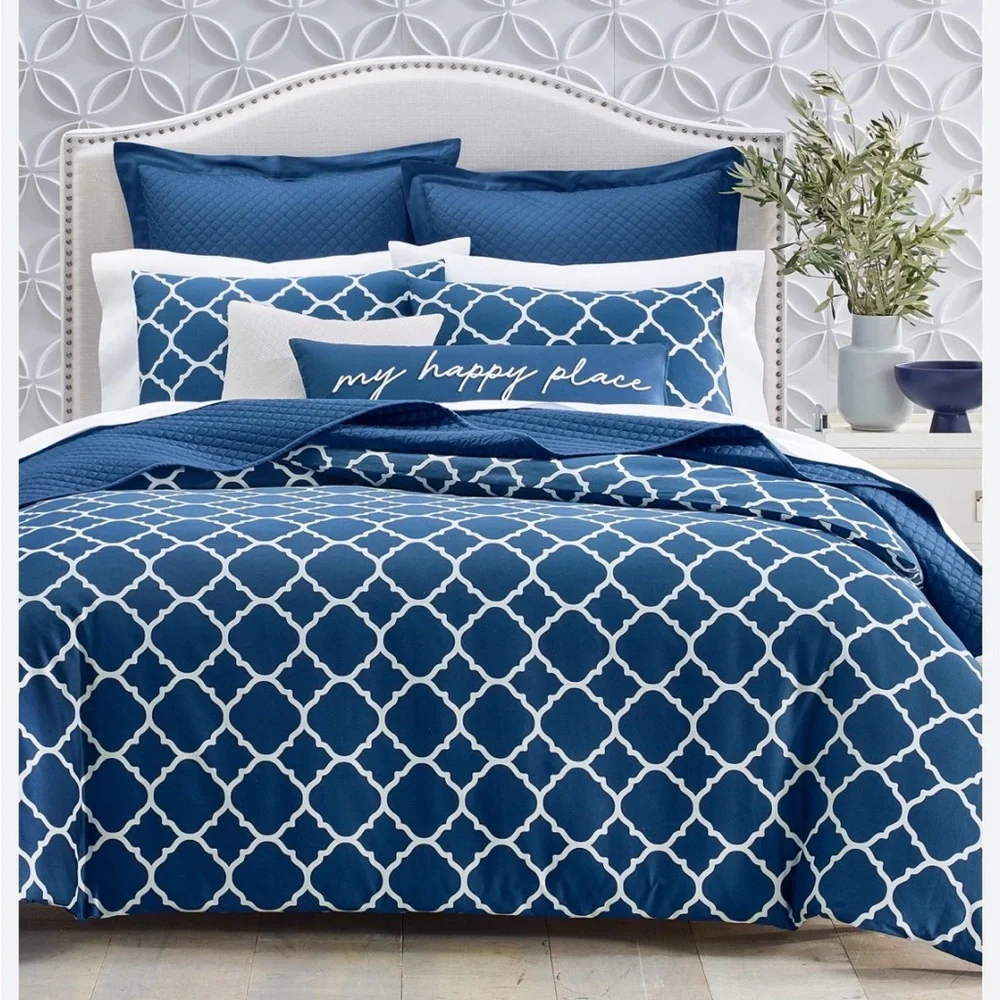 Geometric Navy/White 3-Pc. Comforter Set, King, Exclusively at Macy's MSRP $235